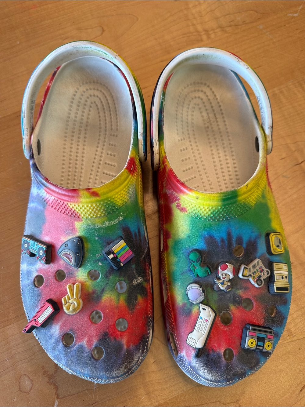 CROCS Tie-Dye Clogs with Jibbitz Charms - Rainbow